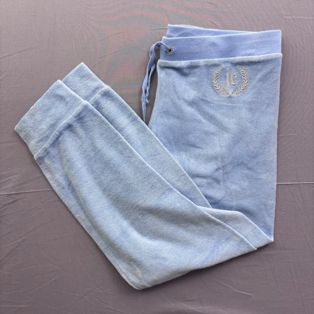 Juicy Couture Womens Light Blue Velour Joggers JC‎ Crest Logo Sweatpants Medium